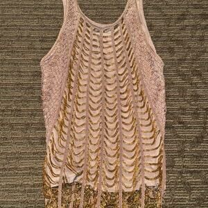 Ariella gold draped fully beaded crochet tank
